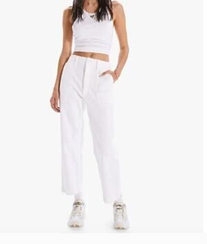 MOTHER The Patch Pocket Private Ankle Fray White Jeans Women's 27 High Rise‎